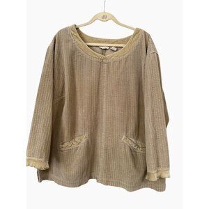 J JILL Womens Corduroy Textured Pullover Long Sleeve Pockets Beige Plus Size 3X